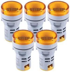 5PCS Digital DC Voltmeter LED Display Voltage Voltmeter AC 20-500V Voltage Meter Monitor 110v 220v Volt Detetor Indicator Round Lamp Tester Yellow