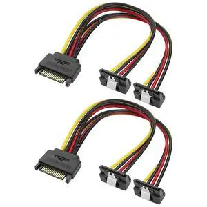SATA 15Pin Power Y Splitter Cable, SATA 15 Pin Male to Dual Female Right Angle Connectors Adapter Power Cable 18AWG for Hard Drive Disks HDD, SSD (2Pack, 20CM)