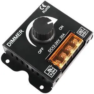 LED Light Strip Dimmer,DC 12V-24V 30A LED Light Strip Dimmer PWM Dimming Controller with ON/Off Switch Knob and Aluminum Case for 5050 3528 LED Strip Lights Adjust Brightness