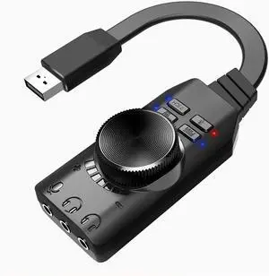 External USB Sound Card Virtual 7.1 Surround Sound USB 2.0 Sound Card Adapter for PC with Volume Control, USB to 3.5mm Jack Audio Adapter Cable Plug and Play