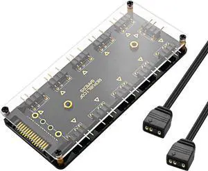 5V 3PIN ARGB Splitter HUB,1 to 10 Way LED Fan HUB Controller with 50CM Extension Cord/SATA Power Extension Cable Adapter for PC ARGB Fan Cooler