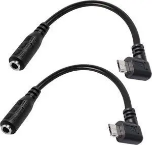 Micro USB Male to AUX 3.5mm Audio Cable Cord, 2 Pack 1/8" 4 Pole TRRS Female to Micro USB 5pin Male Adapter Right Angled for Headset Active Clip Mic Microphone - 15cm