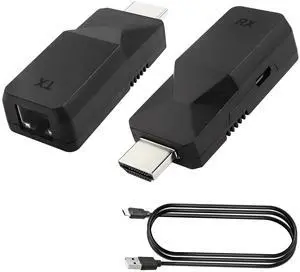 HDMI Extender Ethernet RJ45 to HDMI Adapter Repeater Over LAN Cat6 Cable Up to 196ft/60m 1080p Transmitter and Receiver from Displays for HDTV, PC, DVD