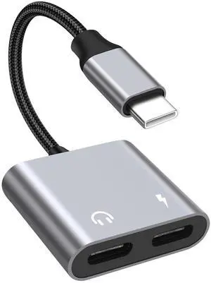 USB Type-C to Dual Type-C Headphone and Charger Adapter Cable USB-C 2-in-1 Headphone Audio Splitter and USB-C 60W PD Fast Charging for Phone