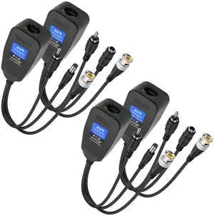 Passive Video Balun 2 Pairs Passive Video Power Balun Audio Connector 960P/1080P BNC to RJ45 Network Transceiver Cat5/Cat6 Adapter with DC Male Female RCA Male Audio for CCTV Security System
