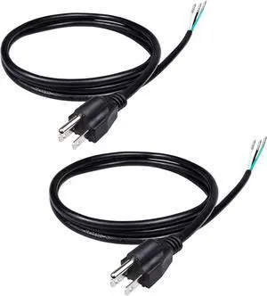 18 Gauge 3 Prong NEMA 5-15 Plug Heavy Duty Cord US SJT Replacement Power Supply Cable 10A 110V 115V 120V Pigtail for Power Tools and AC Appliances -2PCS (4.9FT)