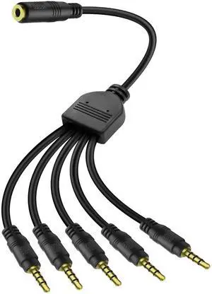 3.5mm Headset Splitter Cable 1/8" 4-Pole/3-Rings TRRS 1 Female to 5 Male Stereo Jack Audio AUX Headphone Splitter Cable 1 Input 5 Output Headphone Headset Extender Cord-50CM