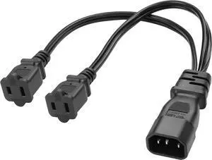 C14 to Dual 1-15R Power Plug Cable,IEC 320 C14 3PIN Male to Dual 1-15R Female Y Splitter Adapter PDU AC Power Cord for Servers, Network Switches TV Computer Monitor (34CM)
