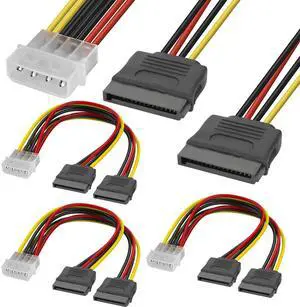 4 Pin IDE to Dual SATA Power Y Splitter Cable,4 Pin Male IDE to 15 Pin Female Dual SATA 18AWG Hard Drive Extension Cable for 12V/5V IDE HDD DVD-20CM 4PCS