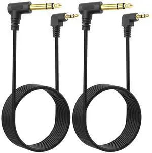 3.5mm to 6.35mm Stereo Audio Cable, 3.5mm 1/8 inch Male TRS to 6.35mm 1/4 inch Male TRS Right Angle Audio Cable Cord for Guitar Laptop Home Theater Smartphone Amplifier (2PCS, 1.8M)
