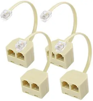 Phone Line Splitter RJ11 Telephone Splitters for Landline 6P4C Male to Dual Female Converter Cable, RJ11 Connector 1 in 2 Out Wall Adapter (4 Pack)