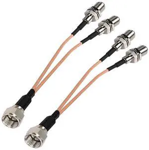 F-Type Splitter Coax Cable F Male to Dual Female Adapter 50Ohm TV Antenna 3 Way RG316 Y TV Splitter Coaxial Cable for VCR Antenna Satellite (2 Pack)