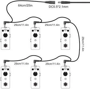 1 to 6 Way Daisy Chain Cable Guitar Effect Pedal Power Supply Splitter Cable Adapter, DC 5.5 x 2.1mm 1 Female to 6 Male Right Angle Plug Guitar Pedalboards Cord (1 to 6 Way, 2.1M)