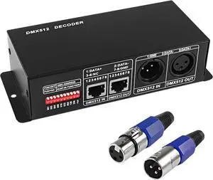 4 Channel DMX512 Decoder LED Dimming Controller Driver,DMX PWM Constant Voltage Engineering Decoder for DC12V-24V 8A/4CH for LED RGB 5050 3528 Strip Light RGBW Light