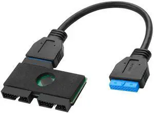 Motherboard USB3.0 19PIN Splitter 1 to 2 Extension Cable,USB 3.0 19/20PIN Header 1 Female to 2 Male HUB High Speed Splitter Cable with Chip for Personal Computer (20CM)