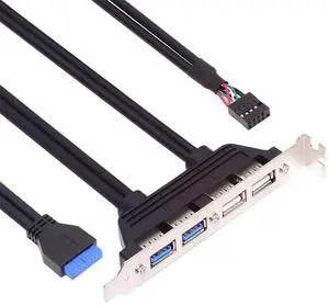 Internal Four USB2.0 & USB 3.0 Female Mount Panel to Motherboard 9pin 19pin 20pin Baffle Cable with PCI Bracket 50cm