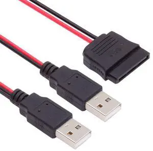 DC 5V Dual USB to SATA 15Pin Power Cable for 2.5 inch SATA HDD SSD Disk Driver 5V 2A Max