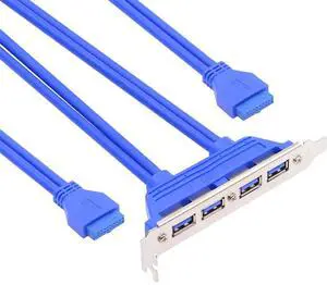 Internal Four Ports USB 3.0 Female Mount Panel to Motherboard 20pin Baffle Cable with PCI Bracket 50cm
