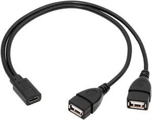 Type-C USB-C Female DC 5V to Dual USB 2.0 Standard Type-A Female Splitter Extension Charge Cable