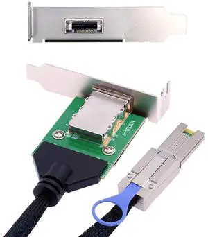 External Mini SAS SFF-8088 Male to SFF-8088 Female Extension Cable PCBA with Low Profile Bracket External Mini SAS SFF-8088 Male to SFF-8088 Female Extension Cable PCBA with Low Profile Bracket