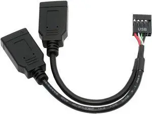 USB 2.0 9Pin Male 1 to 2 USB 3.1 Type E Key-A Female Front Panel Socket to 9Pin Mainboard Header Extension Cable 0.49FT