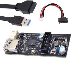 Single 19/20Pin Header to USB 3.0 20Pin & Type-E Dual Ports Female PCBA Type Adapter Splitter HUB 5Gbps