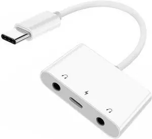 Type C USB-C to Dual 3.5mm Audio AUX & MIC Sound Card with PD Power Charge Adapter Compatible with Laptop Tablet Phone