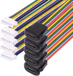 5pcs/Set DIY OEM Type C Female Socket to 6Pin Header Cable Pitch=2.0mm Latch Mount Type DC 5V/20V PD Power