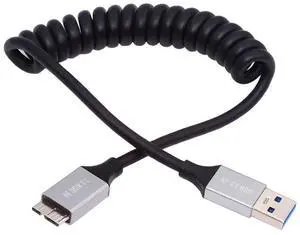 Cable USB 3.0 Type-A Male to Micro-USB3.0 Male Stretch Coiled Cable 100cm Extension 5Gbps for Disk Phone Camera Data