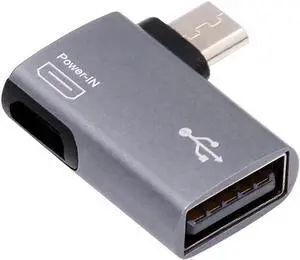 Micro USB 2.0 to Type-A Female OTG Host Adapter 90 Degree Left Angled with USB Power for Phone Tablet