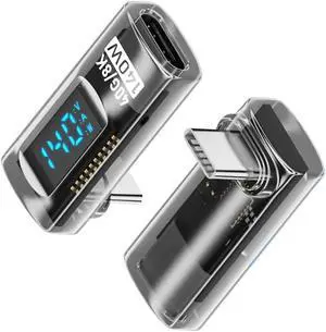 Adapter Transparent Type-C Smart LED Display USB-C Male to Female Extension Adapter USB4.0 40Gbps 140W Up Down Angled 90 Degree Current Voltage Monitoring