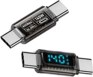 Adapter Transparent Type-C Smart LED Display USB-C Male to Male Extension Adapter USB4.0 40Gbps 140W Current Voltage Monitoring Tester Detector