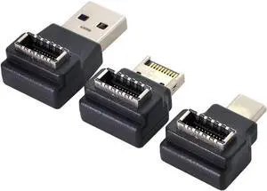 3pcs USB 3.1 Front Panel Header Female Type-E to Male Type-A & Type-C USB-C Motherboard Extension Data Angled Adapter