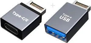 2pcs USB 3.1 Front Panel Header Male Type-E to Type-A & Type-C USB-C Motherboard Extension Data Adapter