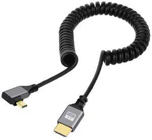 Micro HDMI 2.0 Male to HDMI Male 4K 60hz Stretch Coiled Cable Right Angled 90 Degree for HDTV Computer Laptop Monitor Micro HDMI 2.0 Male to HDMI Male 4K 60hz Stretch Coiled Cable Right Angled 90 Degree for HDTV Computer Laptop Monitor