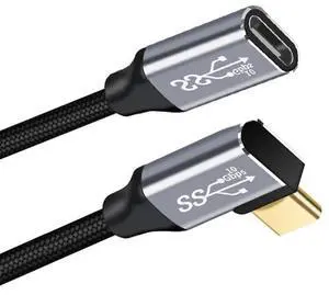 Left Right Angled USB-C USB 3.1 Type C Male to Female Extension Data Cable 10Gbps 100W with Sleeve for Laptop 50cm Left Right Angled USB-C USB 3.1 Type C Male to Female Extension Data Cable 10Gbps 100W with Sleeve for Laptop 50cm