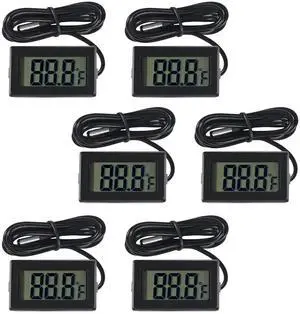 6-Pack TPM-10 Fahrenheit() Digital Thermometer Wired for Car Greenhouse Indicator Indoor Room Freezer Refrigerator Aquarium with 1M Waterproof NTC Probe (Black)