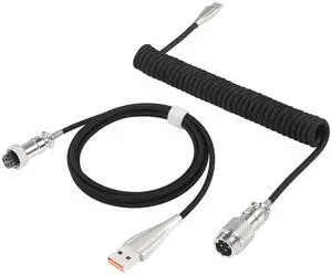 Coiled Keyboard Cable for Gaming Keyboard, Coiled Aviator Keyboard Cables Type-C to USB A Cable with Detachable Aviator Connector, Double-Sleeved Mechanical Keyboard Wire (Black)