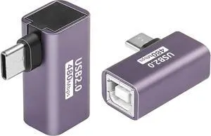 2 Pack USB C to USB B Adapter Type C to MIDI Convert Connector Type C Male to USB B Female Printer Adapter for Eectric Piano DAC,Synthesizer,DJ Controller,Keyboard,Printer (90 Degree)