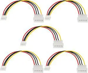 Computer Molex 4 Pin Power Supply Extension Cable, 8 Inch IDE Power to Floppy Drive Power Interface Cable. 5-Pack (4Pin)