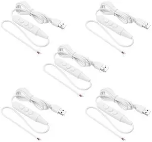 USB Male with On/Off Switch to Stripped Ends, USB 2.0 6-Speed Dimming Switch Power Cable, for LED Strips Little Table Lamp and Other 5V Devices 5Pcs 1.5M/4.9FT (White)