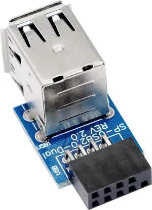 9pin USB 2.0 Female Pin Dual 2 Port USB Motherboard Header Adapter-Dual Layer Type for PC (Dual)