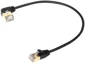 90 Degree Left Angle Cat8 Ethernet Cable, High Speed 40Gbps 2000Mhz Network Cord, with Gold Plated Plug SFTP Wires CAT8 RJ45 Connector Gaming LAN Cable,for PC, Router (Left 0.3M/1FT)