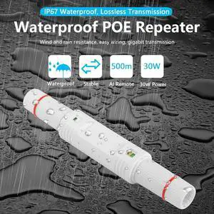 IP67 Waterproof PoE Extender 100m/250m Extension 10/100Mbps Outdoor PoE Repeater RJ45 Ethernet Extender for IP Camera Plug and Play (White)