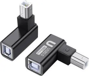 USB 2.0 Type B Printer Adapter 90 Degree Type B Male to Female Converter MIDI Extender USB 2.0 Printer Connector for Printer, Scanner, Mixer, 2pcs (Black) (U)