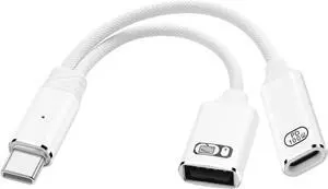 USB C to USB OTG Adapter 1 in 2 Splitter USB C Male to USB A Female with 100W PD Charging Cable Type C OTG Female for Smartphone, Tablet, Laptop, etc