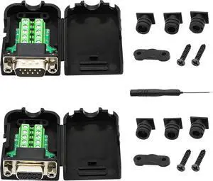 DB9 Connector Adapter RS232 Serial Port D-SUB Adapter Plate Breakout Board Solder-Free (1-Pair Male+Female with Screwdriver, Black Rubber Core)