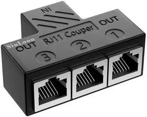 RJ11 Coupler RJ11 Female to 3 Female 6P6C Telephone Inline Coupler Telephone Extension Adapter for Landline Fax Machine (1 to 3)