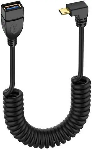 USB Type C Coiled Cable 5Gbps Retractable 90 Degree USB3.0 Female to USB C Male Charging Cable and Data Transfer for Phone, Tablet, Other USB C Devices (F/D) USB Type C Coiled Cable 5Gbps Retractable 90 Degree USB3.0 Female to USB C Male Charging Cable and Data Transfer for Phone, Tablet, Other USB C Devices (F/D)