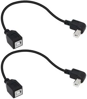 USB 2.0 Type-B Printer Cable, (2-Pack) USB 2.0 B Female to Left Angle B Male Printer Short Extension Cable,for Printer, Scanner, Mobile HDD and More (Left 2)